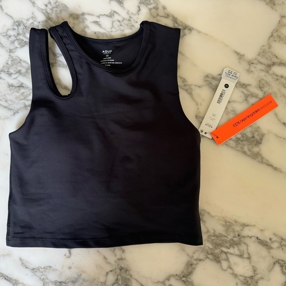 NWT Aqua Black sports bra longline cutout shoulder size XS - Picture 2 of 4